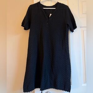 GAP Black Textured V-Neck Midi Dress